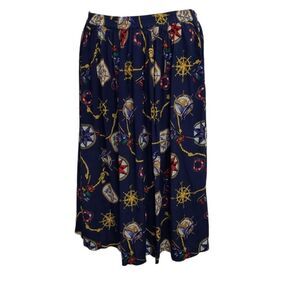VINTAGE 80s nautical coastal Grandma navy blue pull on fit and flare‎ skirt M
